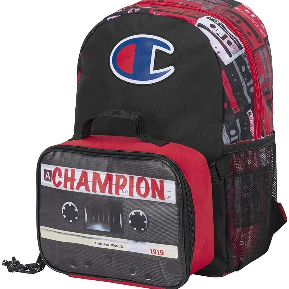 Champion Youth Backpack Cassette Print &  Lunch Kit Combo